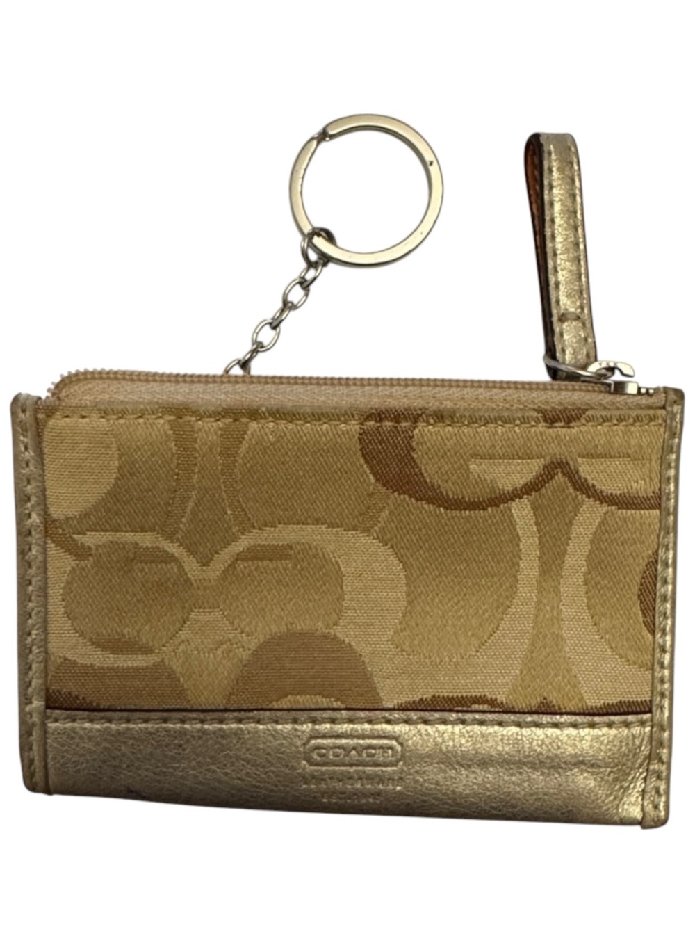 Coach Signature Monogram Mini Skinny ID Case Wallet Gold Trim Canvas Brown GUC